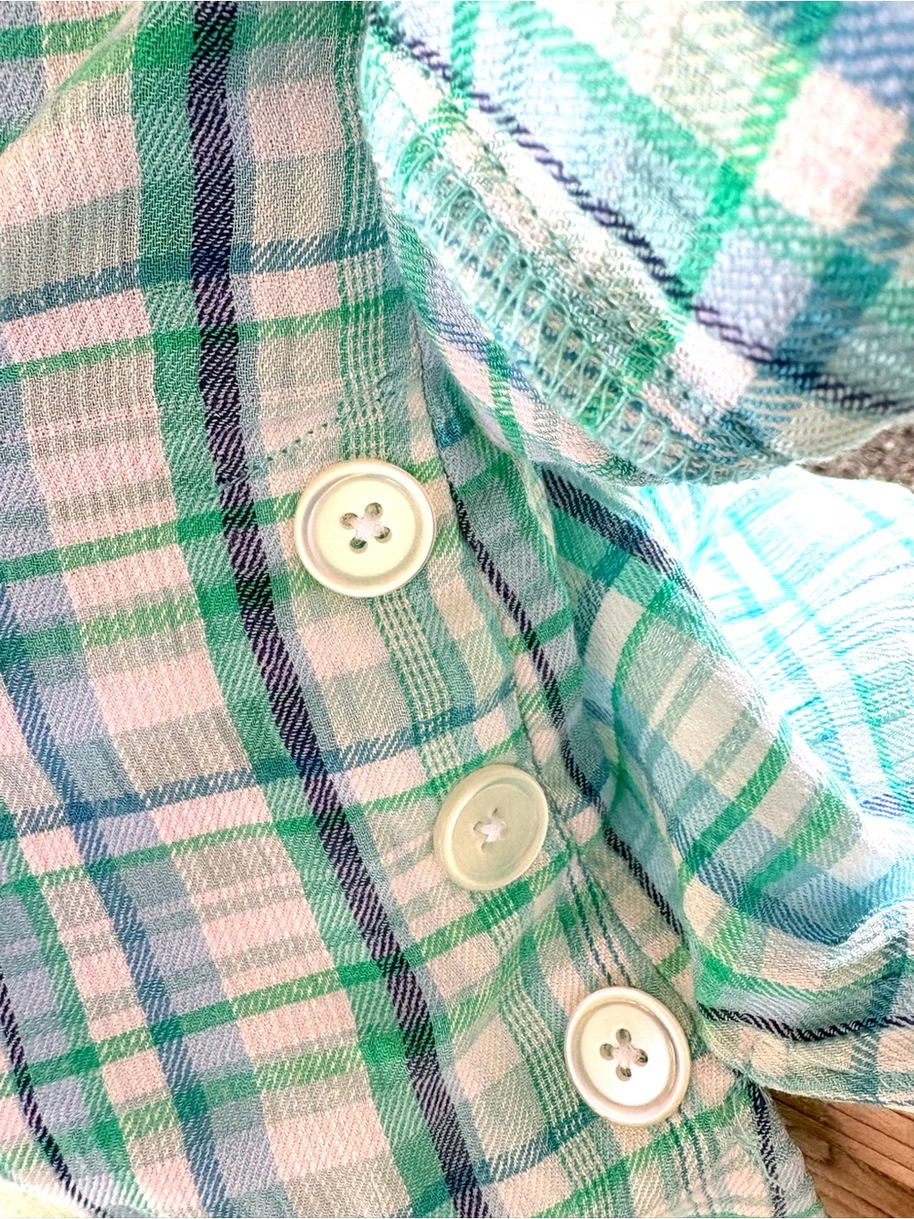 Joan Rivers Aqua Plaid Soft Puckered Roll Tab Sleeve Option Button Front Shirt - Picture 6 of 10